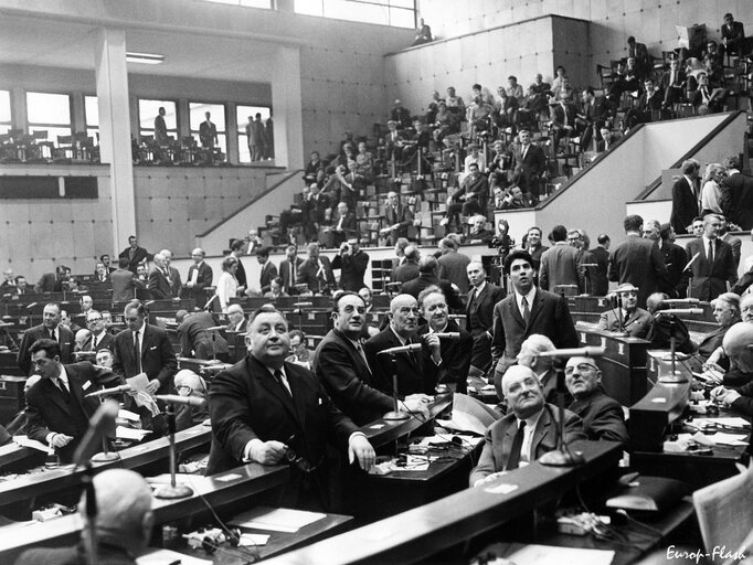 Students protest during a plenary session at the European Parliament in Strasbourg, France, March, 11-12, 1969