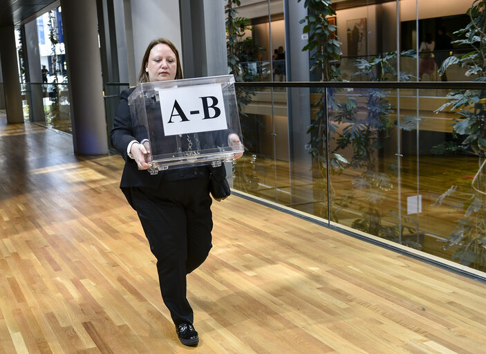 Fotogrāfija 4: Usher carrying a ballot box for the EP President election