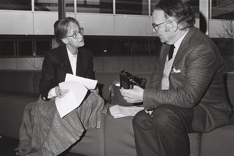 MEP Katharina FOCKE during an interview at the European Parliament in Strasbourg, December 1983.