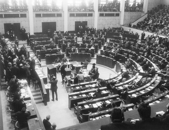 General view of the hemicycle during a plenary session at the EP in Strasbourg, France, 1971