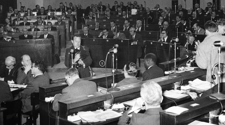 MEPs during the Constitutive session of the new European Parliamentary Assembly on the 19th of March 1958