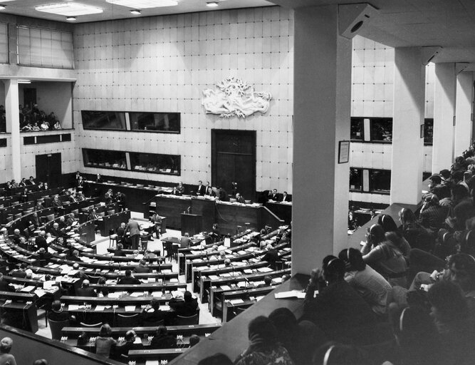 General view of the hemicycle during a plenary session at the EP in Strasbourg, France, 1971