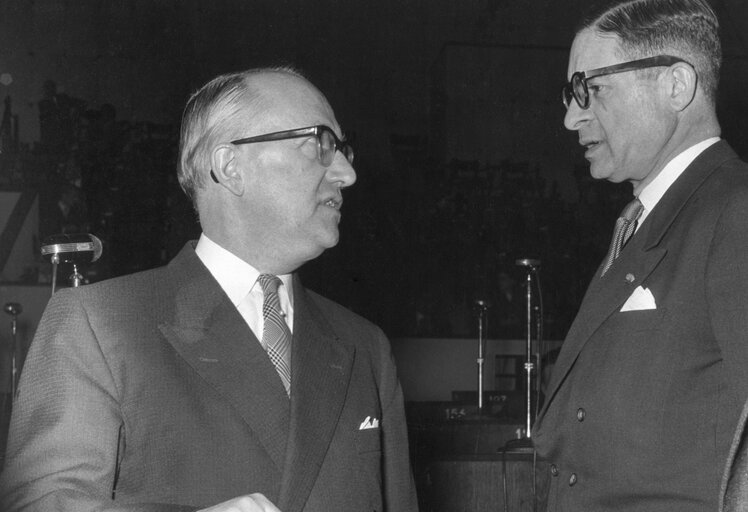 Walter HALLSTEIN during the Constitutive session of the new European Parliamentary Assembly on the 19th of March 1958