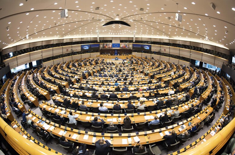 Plenary session - 30th anniversary of the fall of the Berlin Wall - General view of the Plenary Chamber in Brussels during the Visit of Wolfgang Schäuble for the 30th anniversary of the fall of the Berlin Wall