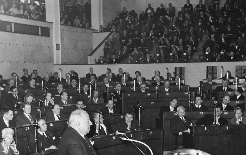 MEPs during the Constitutive session of the new European Parliamentary Assembly on the 19th of March 1958