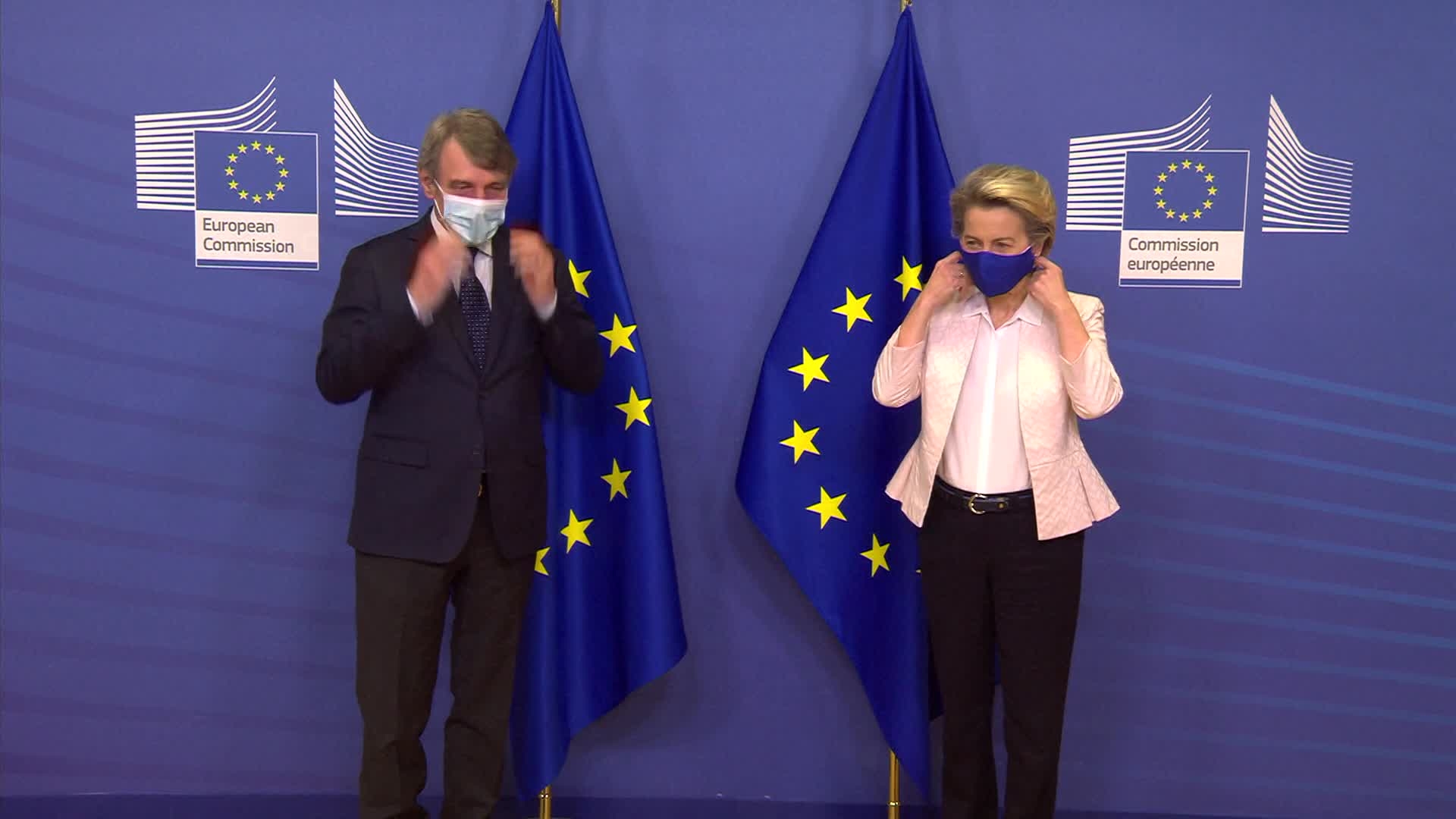 Visit of David SASSOLI, EP President, to the EC: Arrival and welcome by Ursula von der LEYEN, EC President