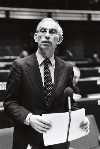 The MEP Fernand DELMOTTE during a session in Strasbourg in April 1980.