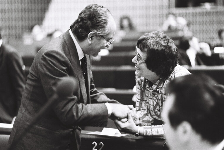 Suriet 39: Minister of Foreign Affairs Emilio COLOMBO during a session at the hemicycle of Strasbourg in April 1980.Italian Presidency