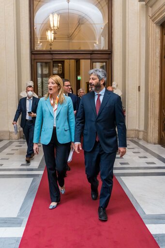 Снимка 16: Visit of Roberta METSOLA, EP President to Italy - Meeting with the President of the Italian Chamber of Deputies, Roberto FICO