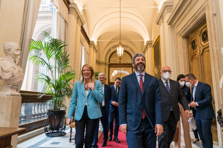 Снимка 12: Visit of Roberta METSOLA, EP President to Italy - Meeting with the President of the Italian Chamber of Deputies, Roberto FICO