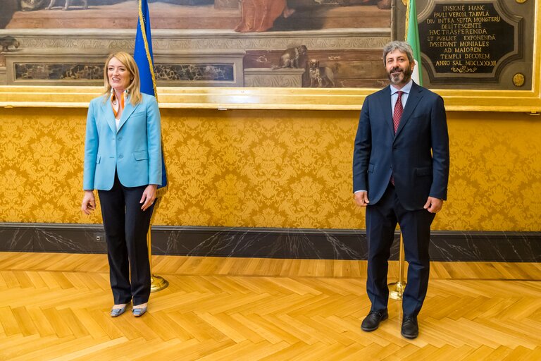 Снимка 10: Visit of Roberta METSOLA, EP President to Italy - Meeting with the President of the Italian Chamber of Deputies, Roberto FICO