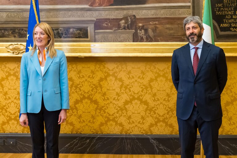 Снимка 8: Visit of Roberta METSOLA, EP President to Italy - Meeting with the President of the Italian Chamber of Deputies, Roberto FICO