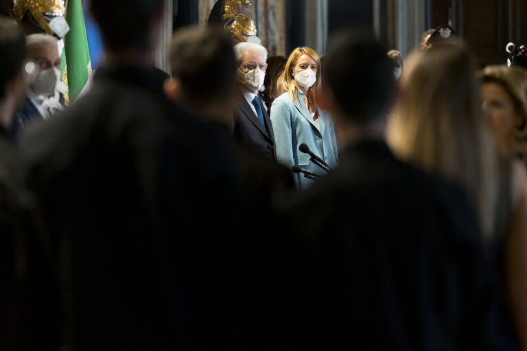 Fotografija 20: Visit of Roberta METSOLA, EP President to Italy - Roberta METSOLA, EP President and Sergio MATTARELLA, President of the Italian Republic discuss students