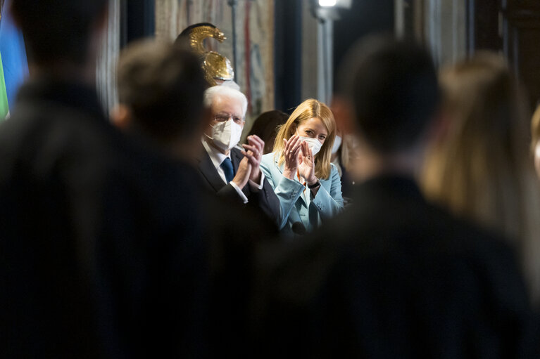 Fotografija 37: Visit Roberta METSOLA, EP President to Italy .- President Metsola’s Tete-a-tete with Sergio MATTARELLA, President of the Italian Republic