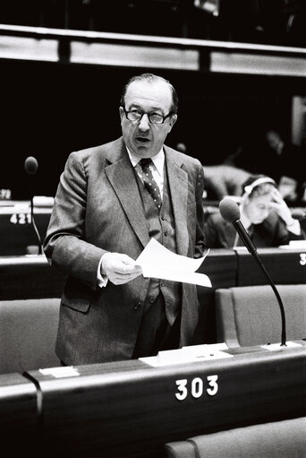 The MEP Sir David Lancaster NICOLSON during a session in Strasbourg in February 1980.