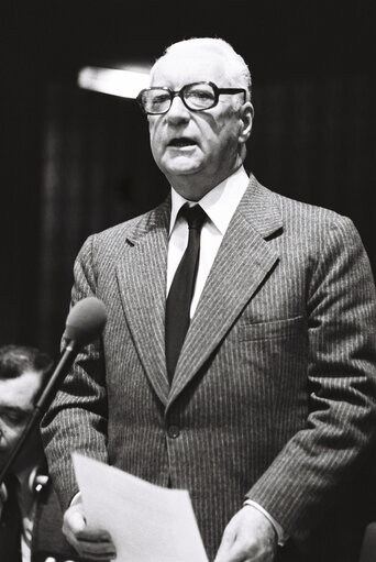 The MEP Pierre MESSMER during a session in Strasbourg in March 1980.