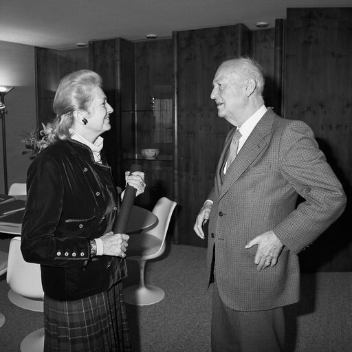 EP President meets with guest at the European Parliament in Strasbourg in october 1986