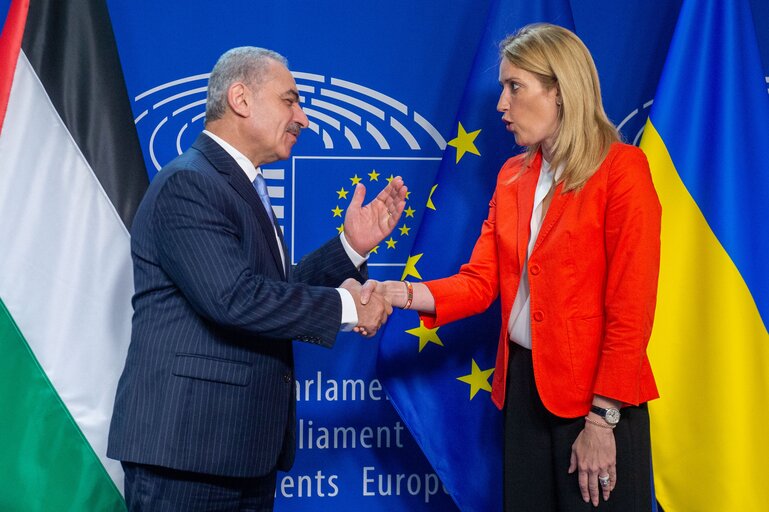 Roberta METSOLA, EP President receives Mohammad SHTAYYEH, Prime Minister of Palestine