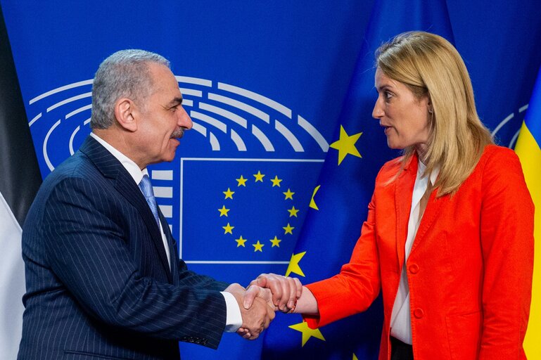 Roberta METSOLA, EP President receives Mohammad SHTAYYEH, Prime Minister of Palestine