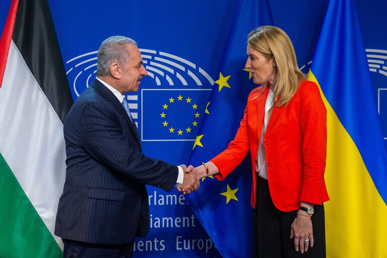 Roberta METSOLA, EP President receives Mohammad SHTAYYEH, Prime Minister of Palestine