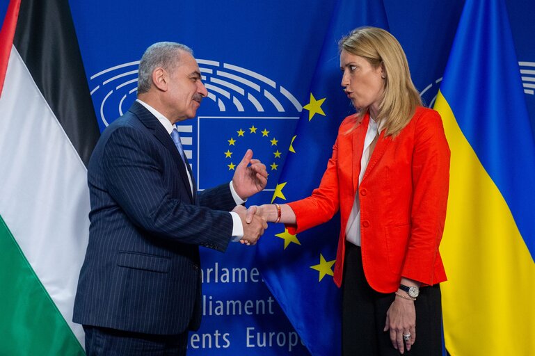 Roberta METSOLA, EP President receives Mohammad SHTAYYEH, Prime Minister of Palestine