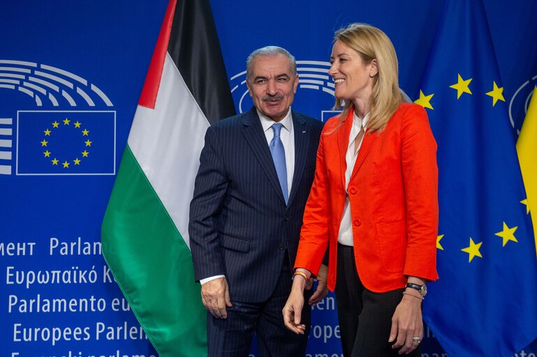 Roberta METSOLA, EP President receives Mohammad SHTAYYEH, Prime Minister of Palestine