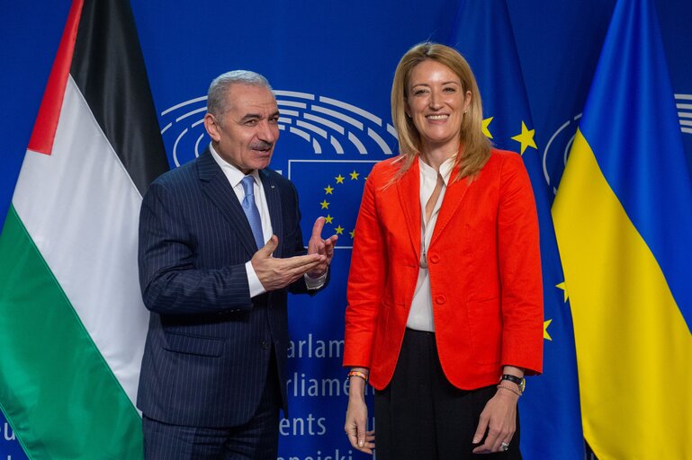 Roberta METSOLA, EP President receives Mohammad SHTAYYEH, Prime Minister of Palestine