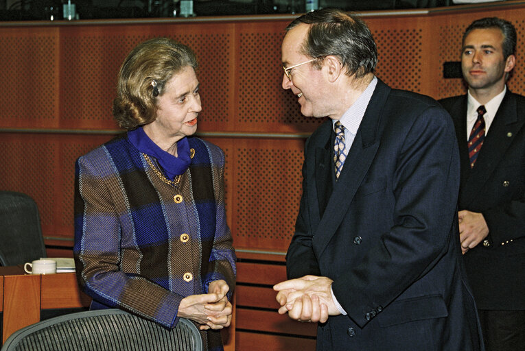 Visit of Queen Fabiola of Belgium at the European Parliament in Brussels