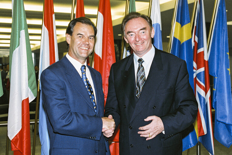 MEPs Hubert PIRKER and Padraig FLYNN at the European Parliament in Strasbourg