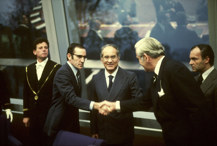 First democratic President of Portugal, EANES, visiting the European Parliament in 1978