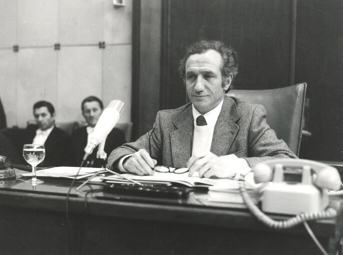 Foto 3: Maurits DEWULF presiding plenary in May 1973.