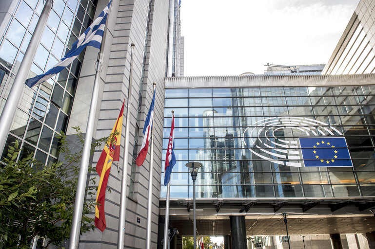 Photo 1 : The Spanish and European flags lowered to half-mast following the recent tragic flooding that struck the Baleares Islands and in solidarity with the Spanish people