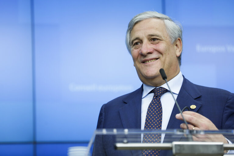 Billede 7: European Council 18 October 2018 - Press conference by Antonio TAJANI, EP President