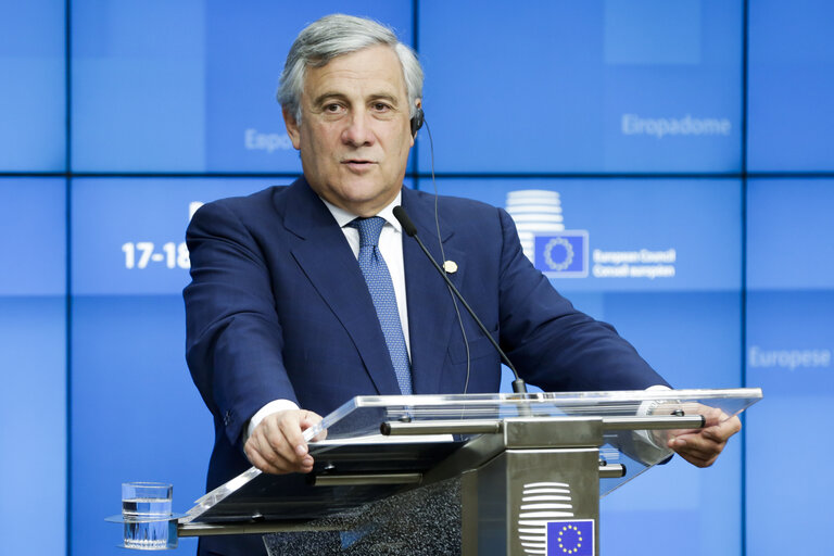 Fotografija 4: European Council 18 October 2018 - Press Conference by Antonio TAJANI, EP President