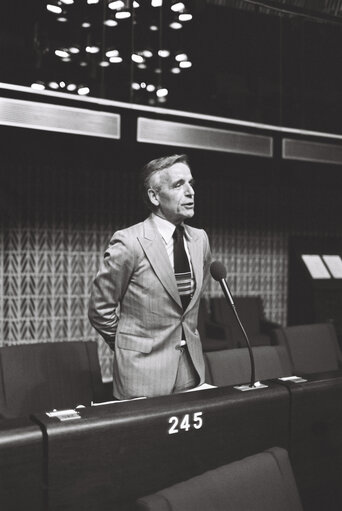 The delegue Hellmut SIEGLERSCHMIDT during a session in Strasbourg in October 1978.