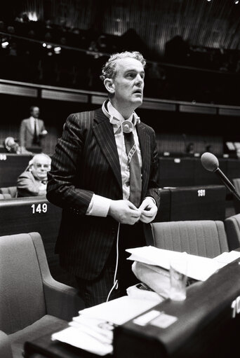 Tam DALYELL, Member of the European Parliament, during a session in Strasbourg in October 1978.