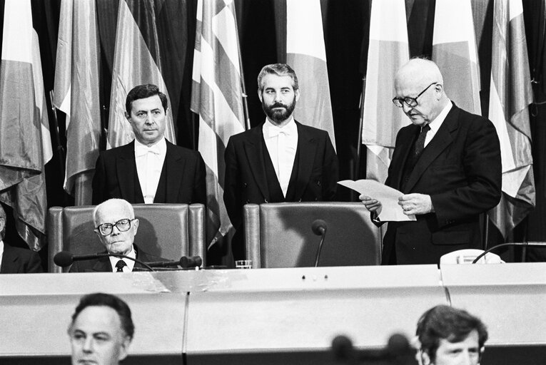 Visit of Italian President Sandro PERTINI at the European Parliament in Strasbourg in June 1985