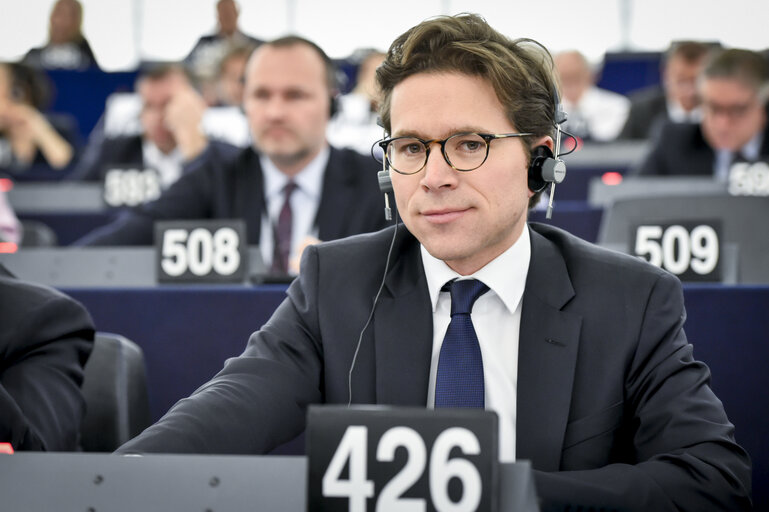 Geoffroy DIDIER voting in plenary session in Strasbourg