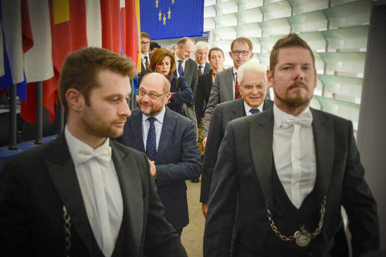 Foto 1: Official visit of Sergio MATTARELLA - Italian President to the European Parliament in Strasbourg. End of plenary session week 48 2015.