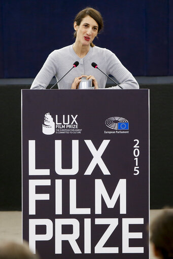 LUX Prize 2015 award ceremony.  Announcement of winning film and presentation of Prize to the winning director by EP President during plenary session week 48 2015 in Strasbourg