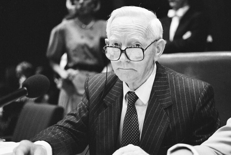 MEP Mark CLINTON at the EP in Strasbourg in May 1989