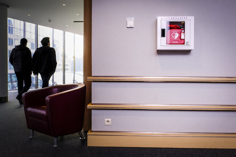 Defribrillator in the 3rd floor of the JAN building in the European Parliament in Brussels