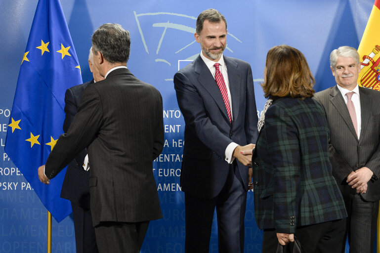 Official visit of the King of Spain Felipe VI at the European Parliament in Brussels.