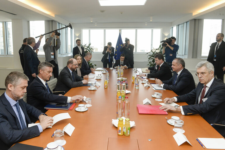 Nuotrauka 1: Martin SCHULZ - EP President meets with Andrej KISKA, President of Slovakia