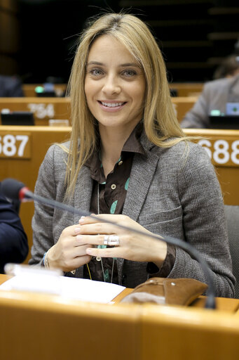 MEP Barbara MATERA votes during the plenary session in Brussels - Week 13 2015