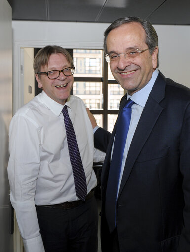 Photo 1 : Antonis SAMARAS - leader of Nea Dimokratia Party meets with Guy VERHOFSTADT