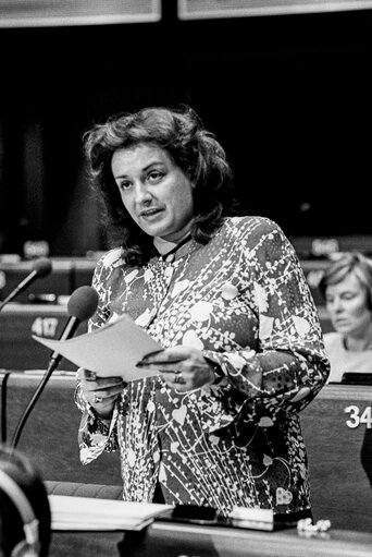 The MEP Marietta GIANNAKOU-KOUTSIKOU during a session in Strasbourg in June 1986.