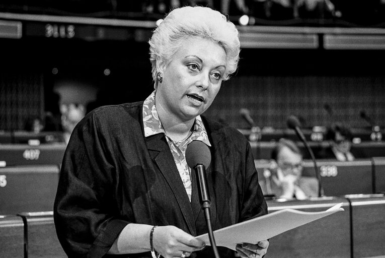 The MEP Colette GADIOUX during a session in Strasbourg in June 1986.