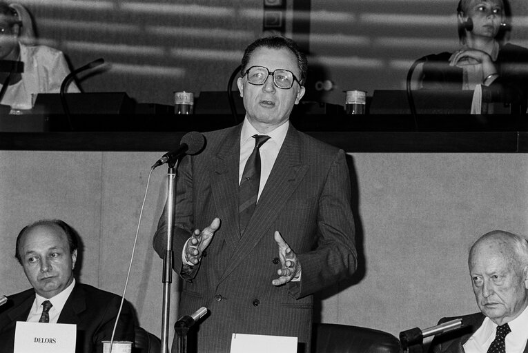 Fotografia 6: Death of Altiero SPINELLI - Homage during a meeting of the Committee on Institutional Affairs in Strasbourg in presence of EP President and EC President