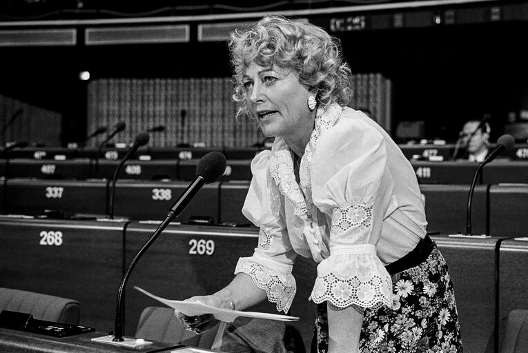 The MEP Ursula BRAUN-MOSER during a session in Strasbourg in June 1986.